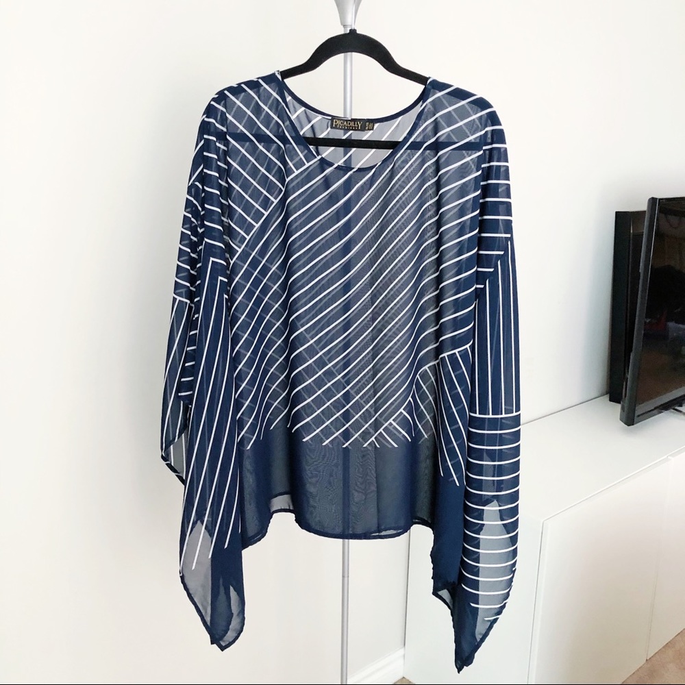 NWOT Navy Blue White Striped Flowing Blouse Top